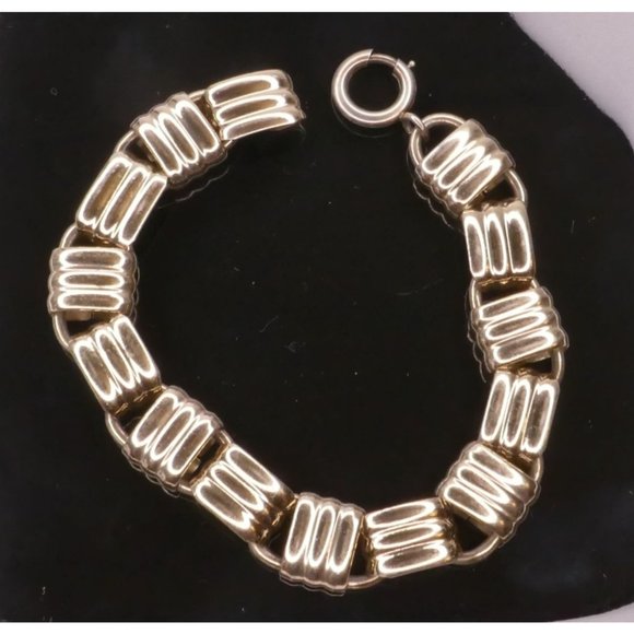 Vintage Signed Napier Gold Plated Sterling Ring Construction Link Bracelet - Picture 3 of 12